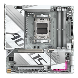 Gigabyte B850M A ELT WF6E ICE- AMD AM5- 4 x DDR5 up to 256 GB- 1 x HDMI- 1 x PCI Express x16- 2 x M.2- 4 x SATA- 9 x USB 3.2